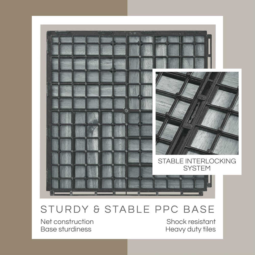 THYOI Premium Deck Tiles, 10 Pcs Patio Flooring - Grey - Crossed Pattern