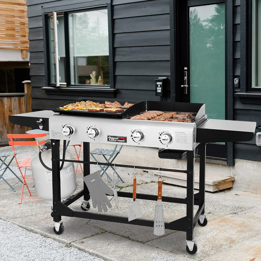 Royal Gourmet Portable Propane Gas Grill and Griddle Combo with Side Table