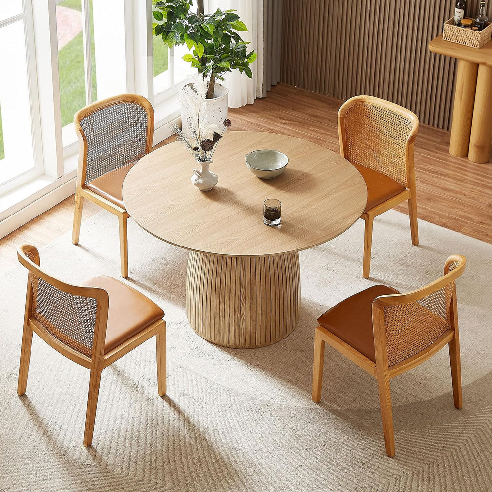 LUMISOL Round Dining Table for 4-6 People, Modern Kitchen Table with Fluted D...