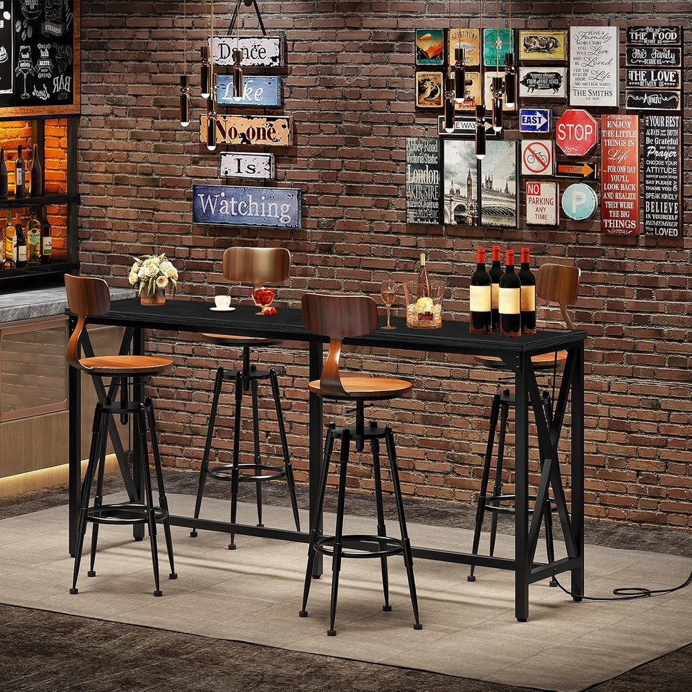 CHOEZON 63'' Bar Table, Kitchen Dining Table with Power Outlet and Fo...
