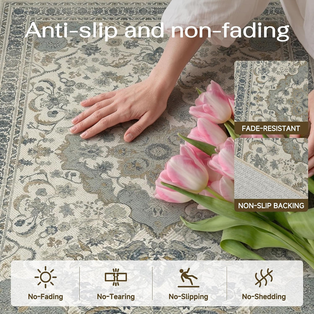 PureCozy Blue Area Rug 5x7 Easy Jute Washable Indoor/Outdoor Carpet