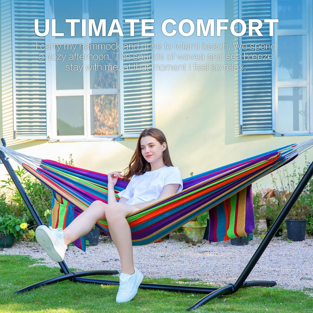 Double Hammock with Stand for Outside, Heavy-Duty, Portable Tropical