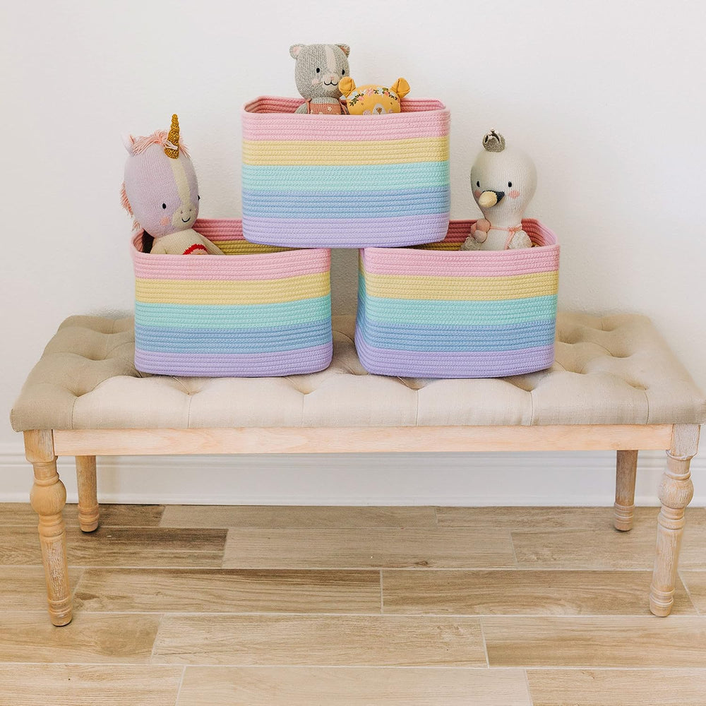 OrganiHaus Rainbow Baskets for Shelves, Set of 3, 15x9x10