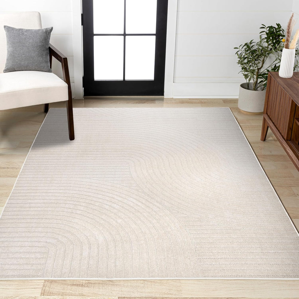 JONATHAN Y Hallie High-Low Curve Ivory/Cream Indoor/Outdoor Area Rug, 5x8, Mi...