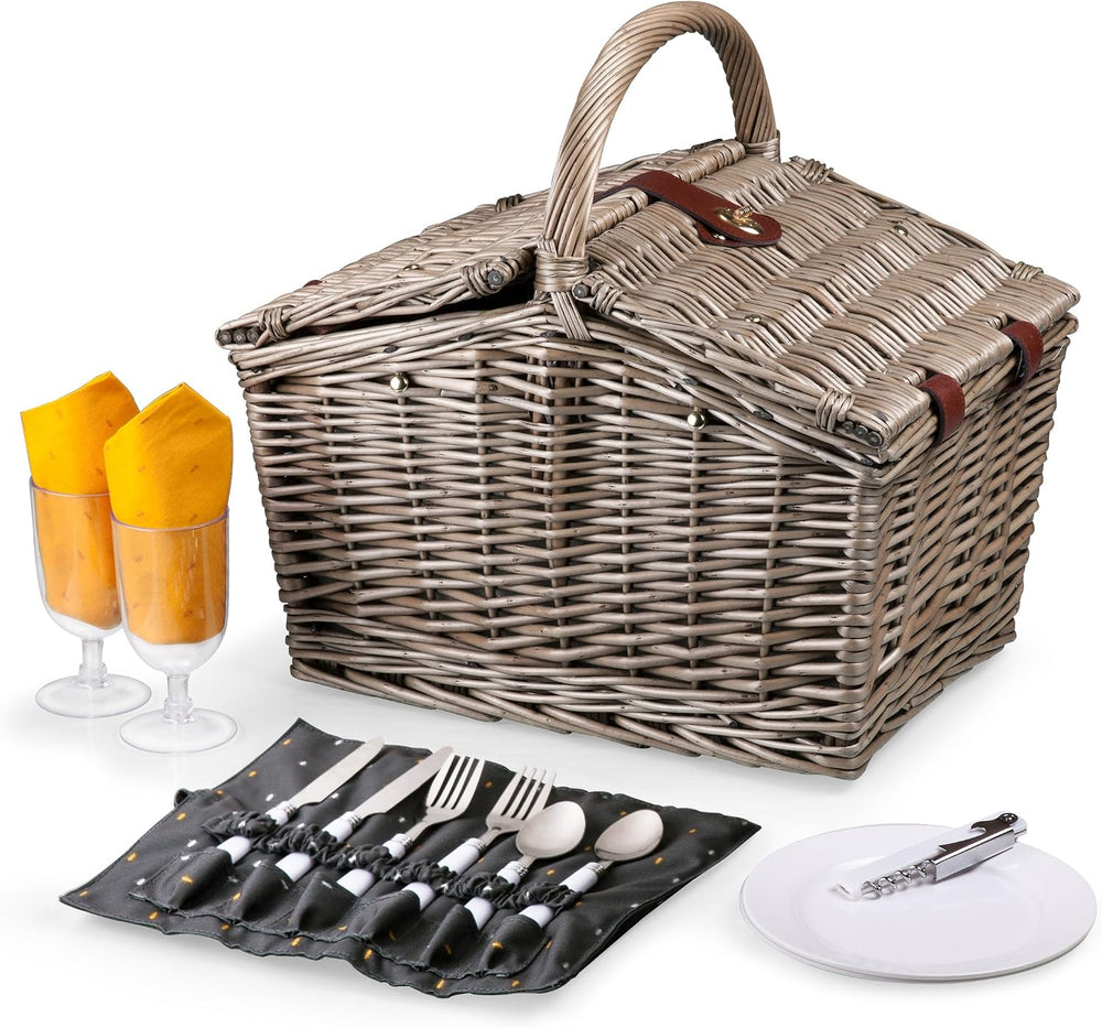 PICNIC TIME Piccadilly Picnic Basket for 2, Romantic Vintage English-Style Wo...