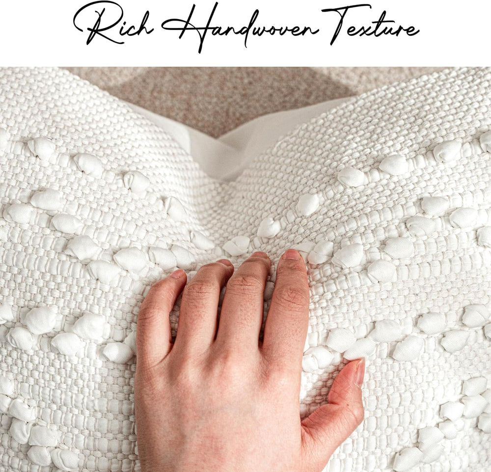 BlissBlush Pure White Decorative Lumbar Pillow Cover 14x36, Boho Long Throw P...