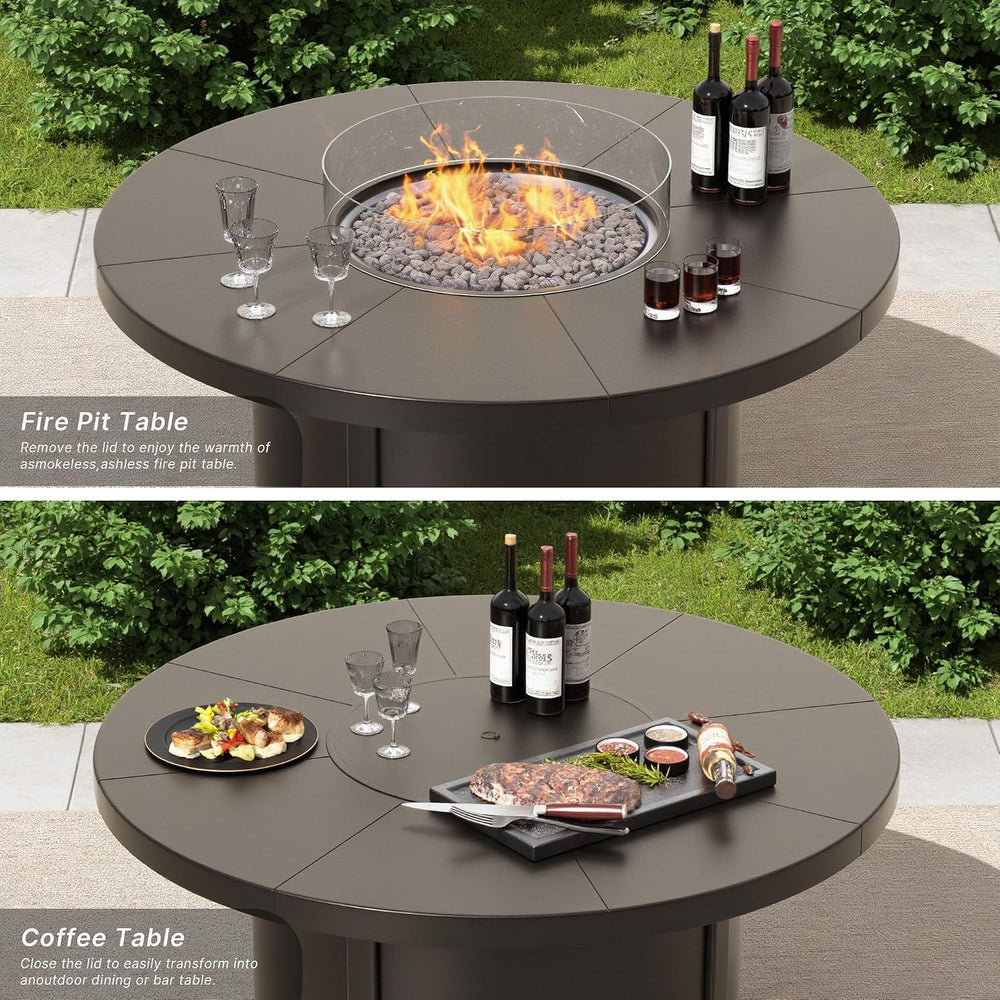 7 Piece Metal Outdoor Patio Furniture Set with 48"/55000 BTU Round Fire ...