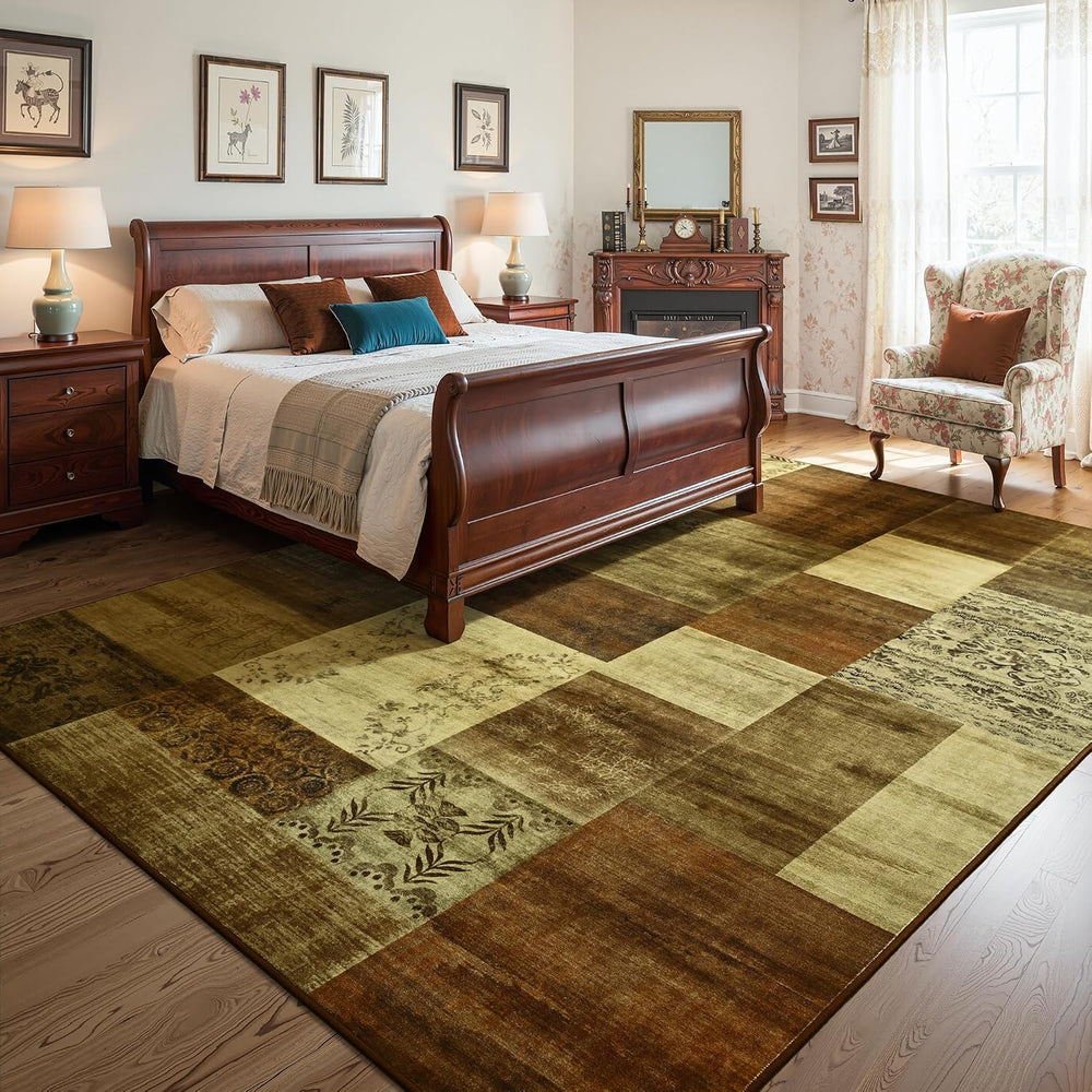 Tepook 6x9 Area Rugs for Living Room, Washable Geometric Brown Bedroom Rug
