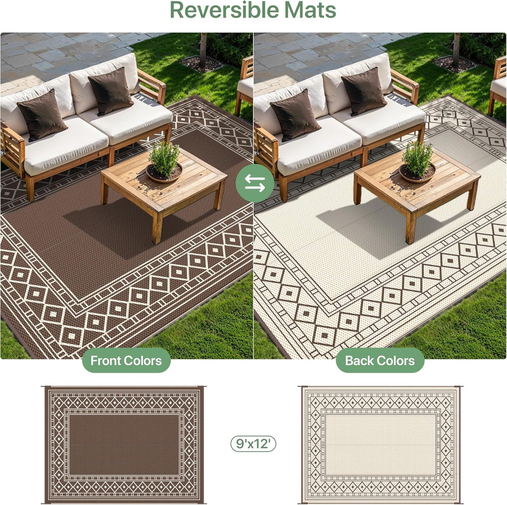 GENIMO Outdoor Rug, Waterproof Plastic Rugs for Patio, 9'x12' Coffee ...