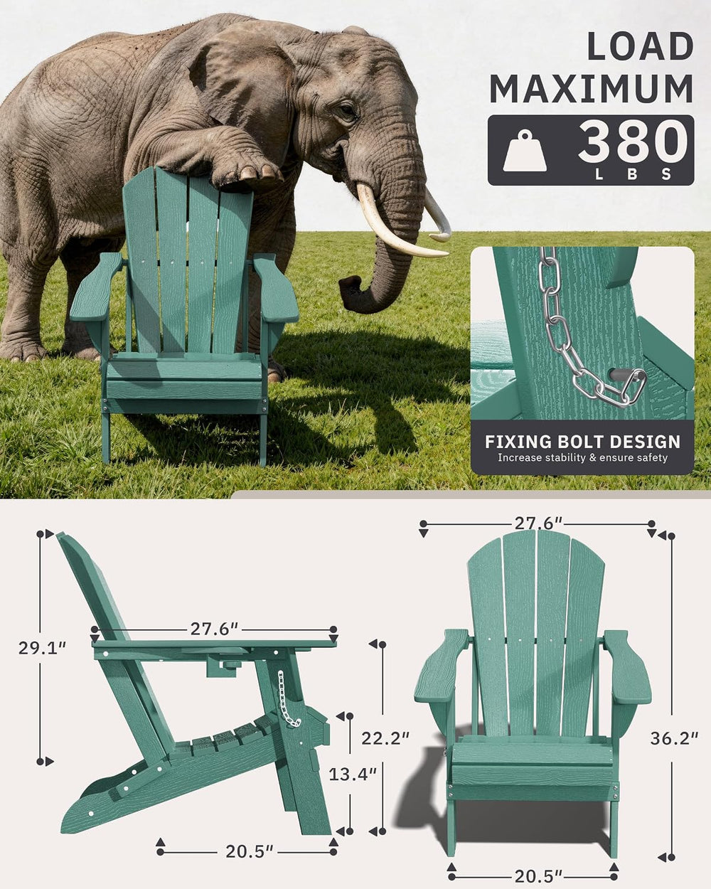 AreShark HDPE Folding Adirondack Chair with Cup Holder, Aruba