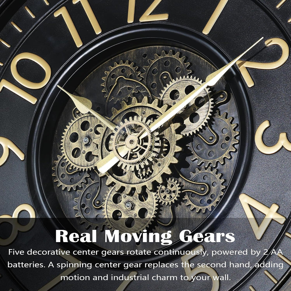 AYRELY® 24IN Decorative Moving Gear Large Wall Clock, Oversized Industrial St...