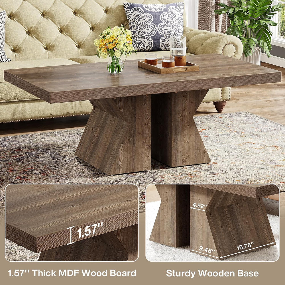Tribesigns Wood Coffee Table, 47-Inch Rectangular Center Table with Thick Woo...
