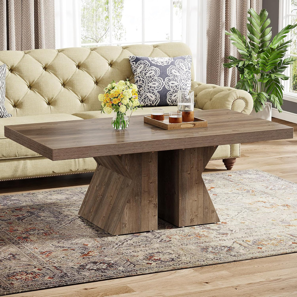 Tribesigns Wood Coffee Table, 47-Inch Rectangular Center Table with Thick Woo...