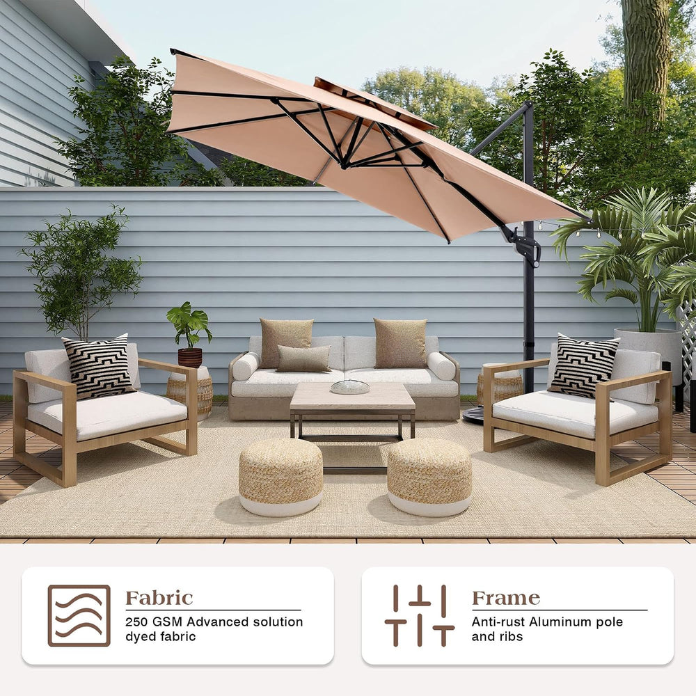 10ft Cantilever Patio Umbrella - 360° Rotation & Infinite Tilt Beige