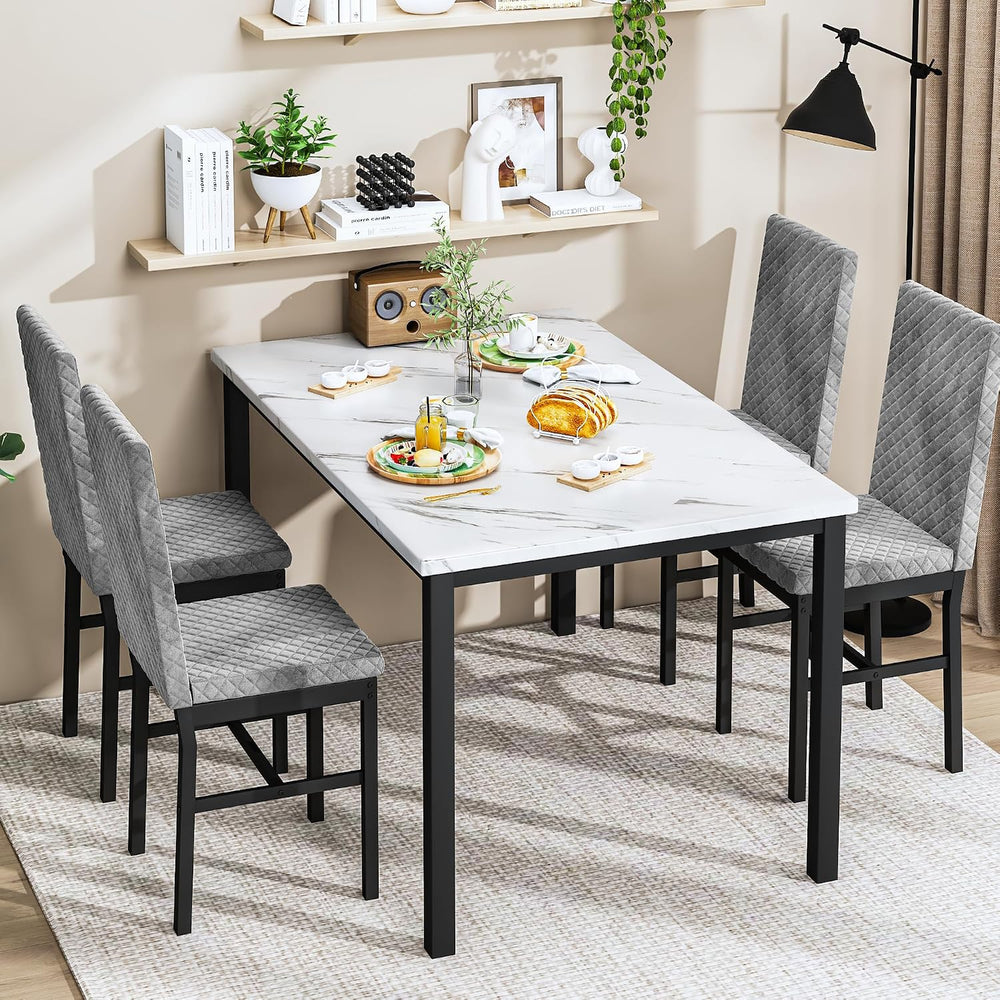 DKLGG Dining Table Set for 4, Faux Marble Kitchen Table with Velvet Upholster...