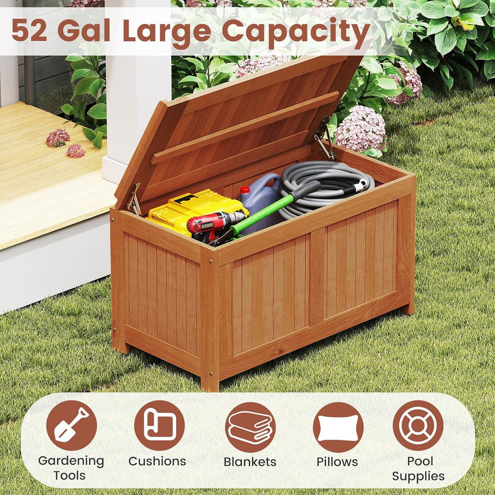 Tangkula 52 Gallon Wood Outdoor Storage Box, 3-in-1 Patio Storage Bench with ...