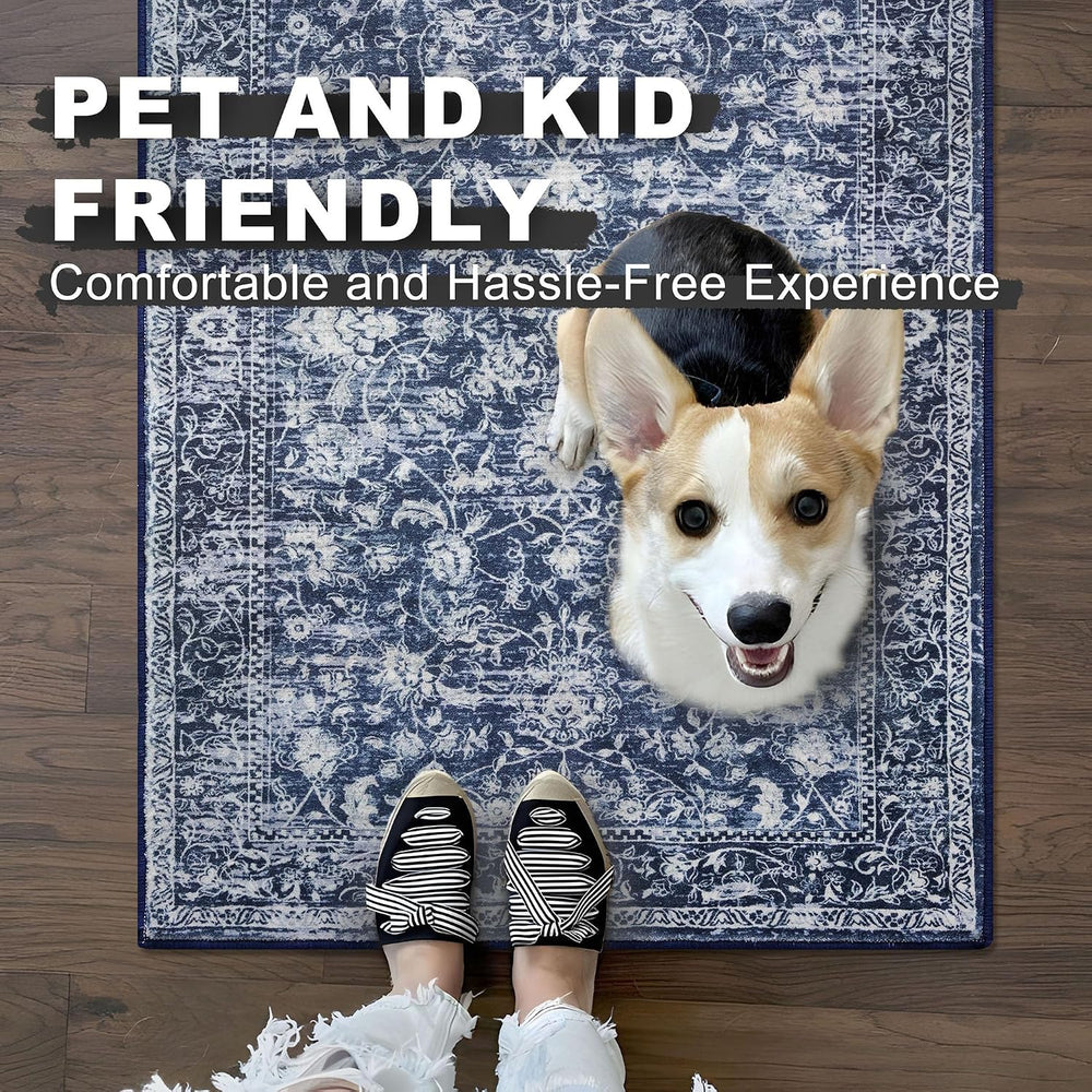 KILOCOCO Area Rug 9x12 ft Living Room Rug Washable Rugs Non Slip Rugs, Blue