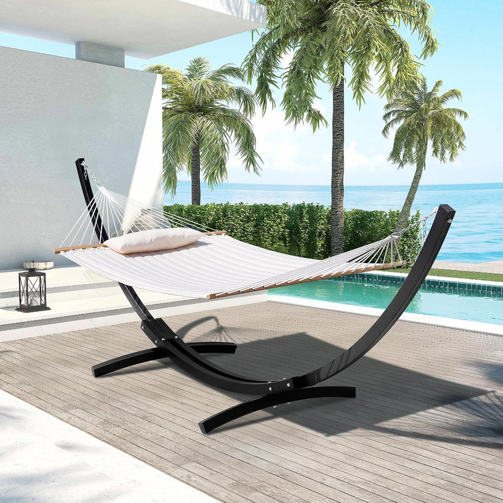 Lazy Daze 12 Ft Double Steel Curved Hammock Stand for Outdoor, Black