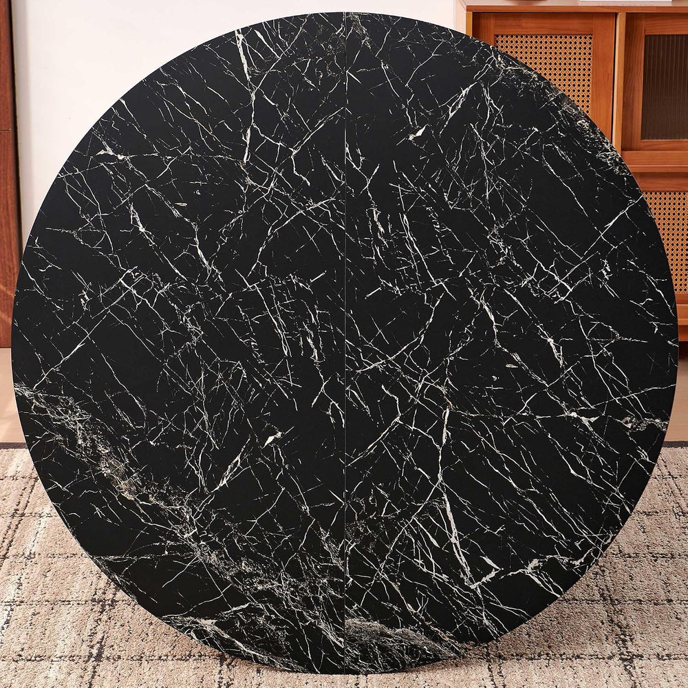 Dining Table Set for 4, Mid Century Modern 47 Inch Black Marble-Look Wooden R...