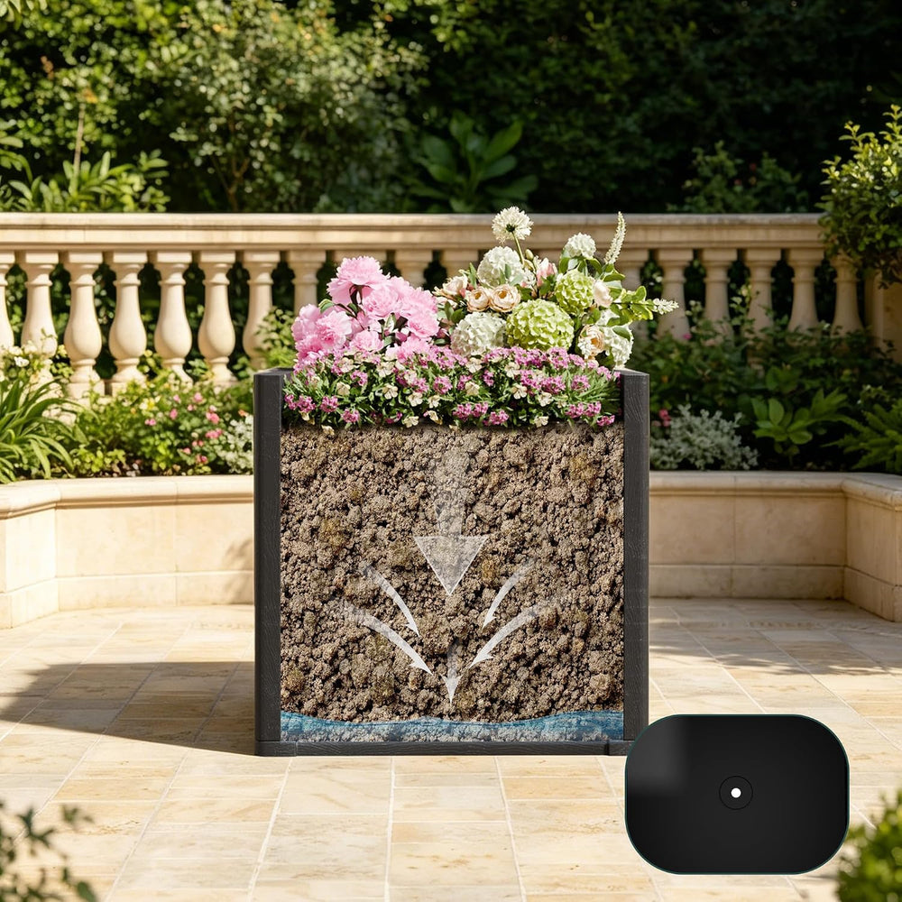 Patio Umbrella Base with 1.5" Hole, Outdoor Side Table, Planter Box, Black