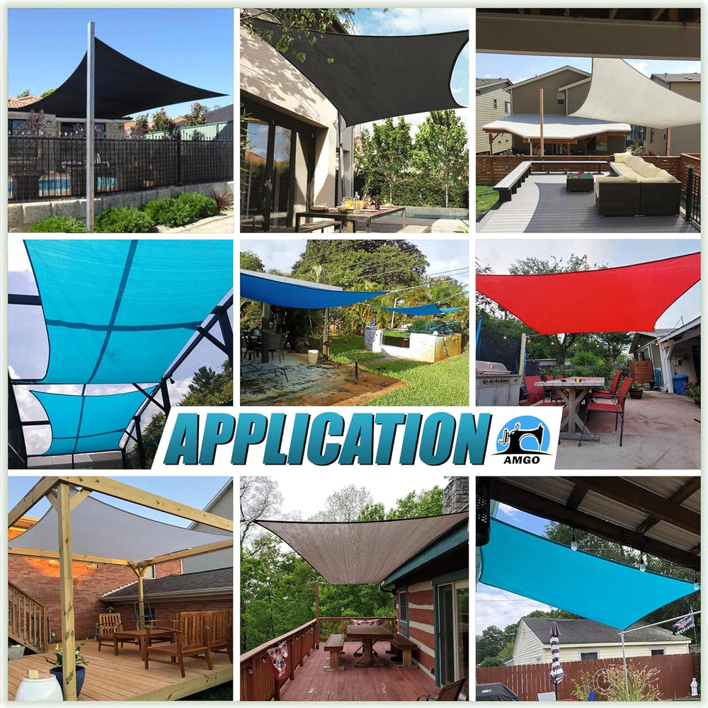 Amgo 12' x 20' Beige Rectangle Sun Shade Sail Canopy Awning UPF50+ AG...