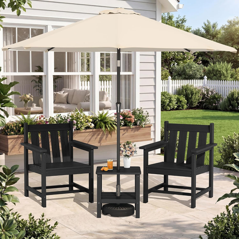 SERWALL 3 Pieces Patio Bistro Set-Outdoor Chairs with Side Table,Black