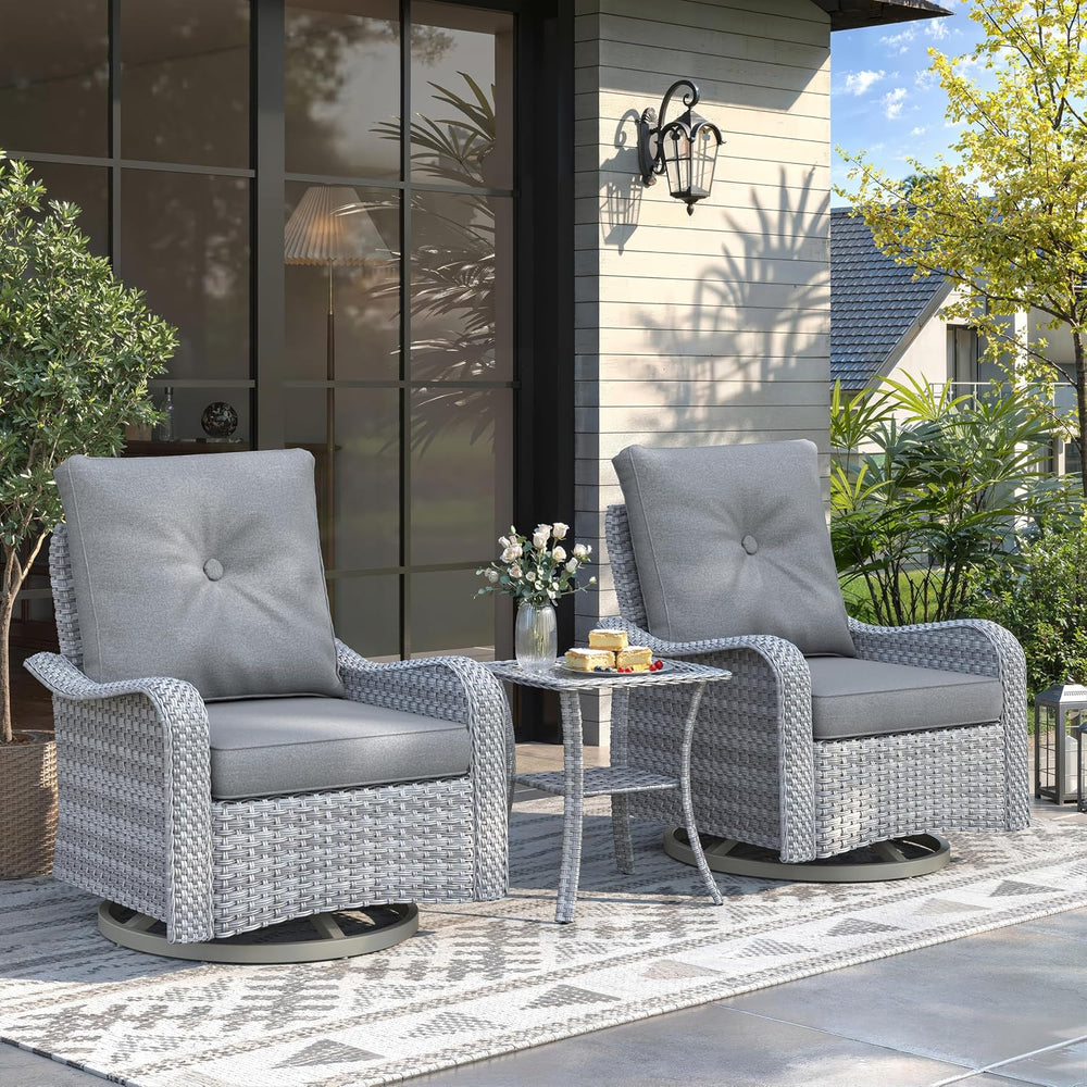 2-Seat Modern Patio Furniture Set with Swivel Rocking Chairs, Thick 4″ Cushio...