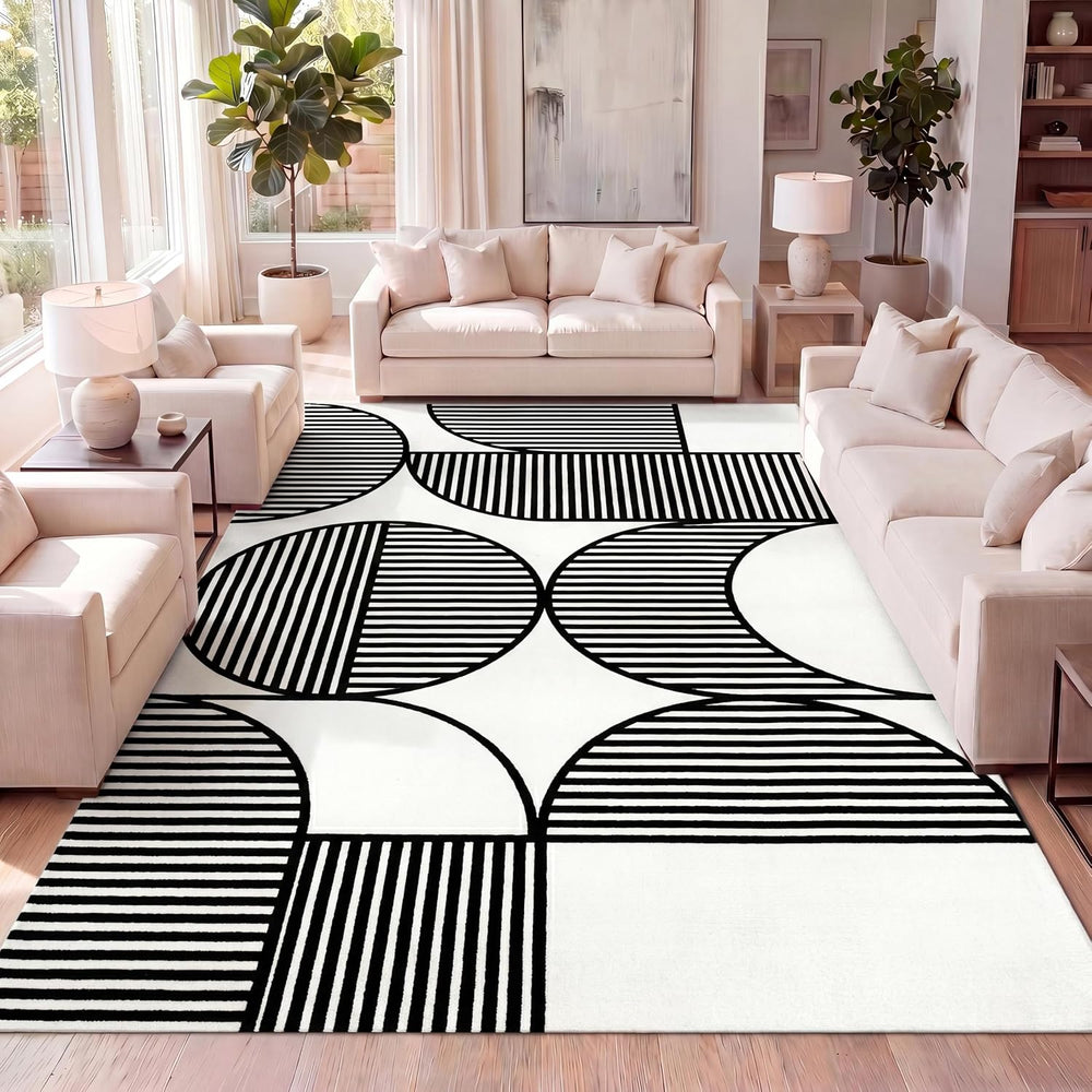 JONATHAN Y Nordby High-Low Arch Striped Black/White Indoor Area Rug, 4x6, Ind...