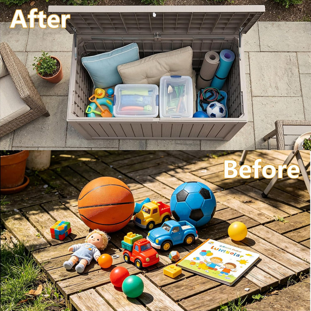 280 Gallon Outdoor Storage Box Waterproof Lockable Resin Deck Box Large, Pati...