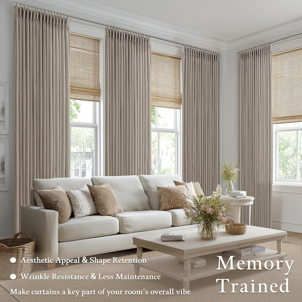 Taupe Pleated Linen Light Filtering Curtains 102 Inches Long 50 Inch Wide
