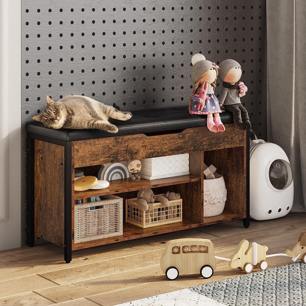 Shoe Bench, Lift Top Shoe Storage Bench, Adjustable Shelf Entryway Bench, Met...