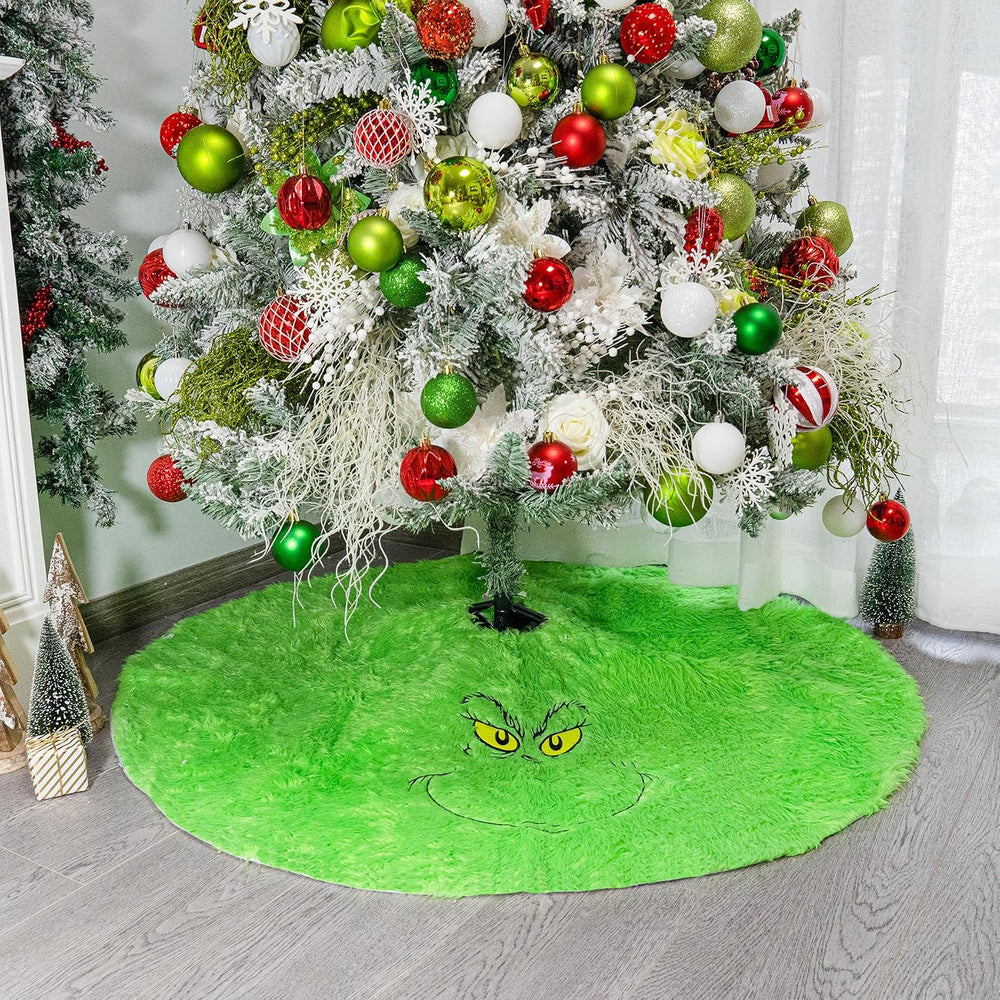 48 inch Green Christmas Tree Skirt, Plush Faux Fur Xmas Tree Skirt | Whimsica...