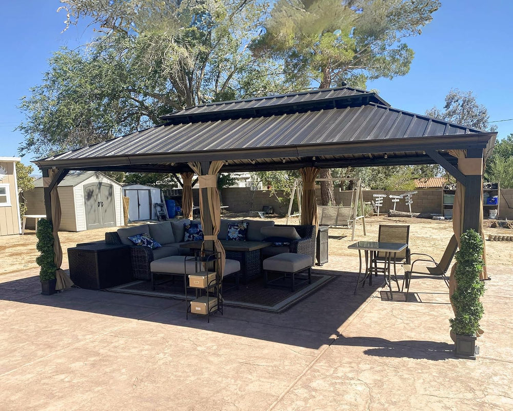 PURPLE LEAF Patio Hardtop Gazebo 13' x 20' Bronze Frame Double Roof K...