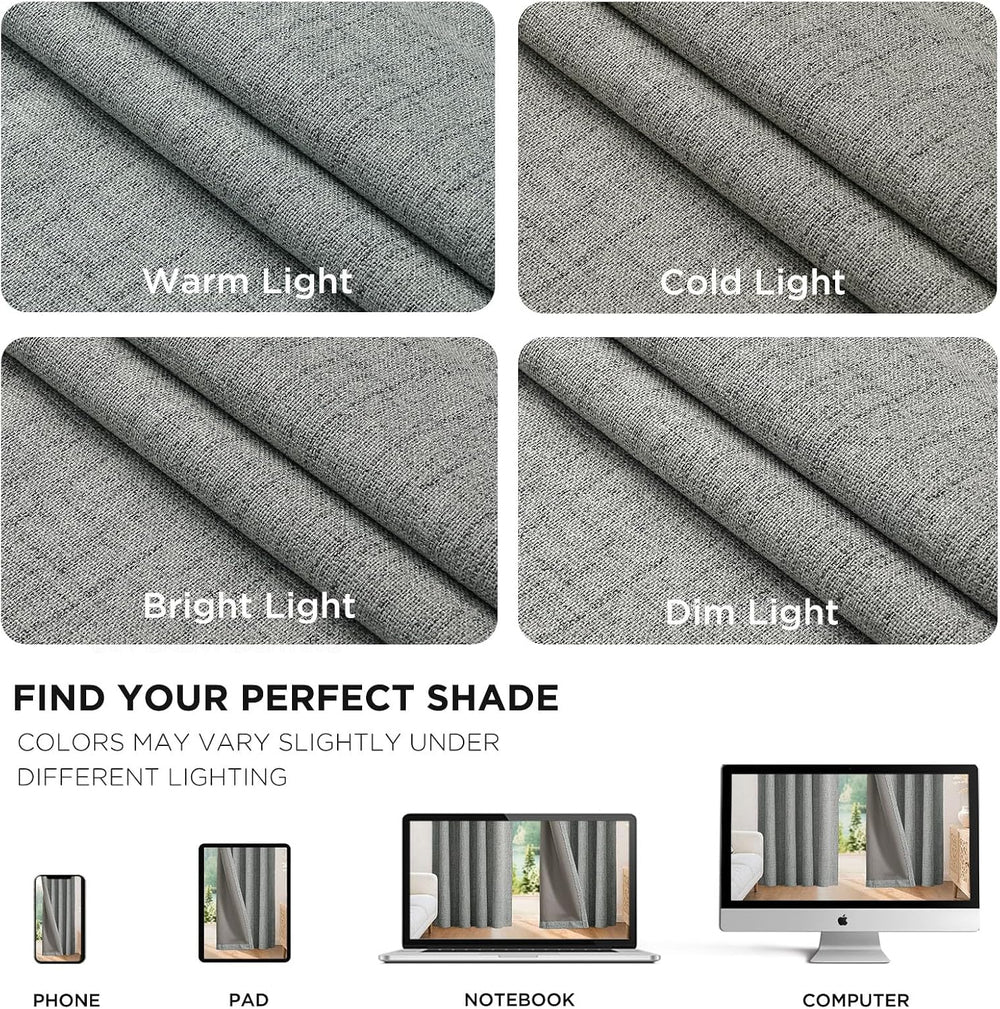 Joydeco Blackout Curtains for Bedroom - 100% Light Blocking 2 Panels Light Gr...