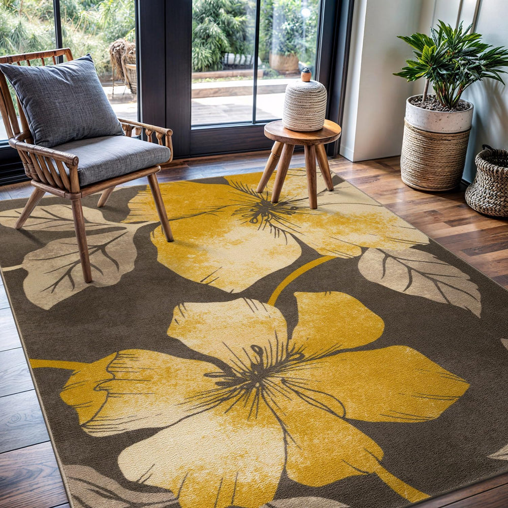 CAMILSON Solana Modern Floral 5x7 Area Rugs Non-Skid (Non-Slip) Rubber Backin...
