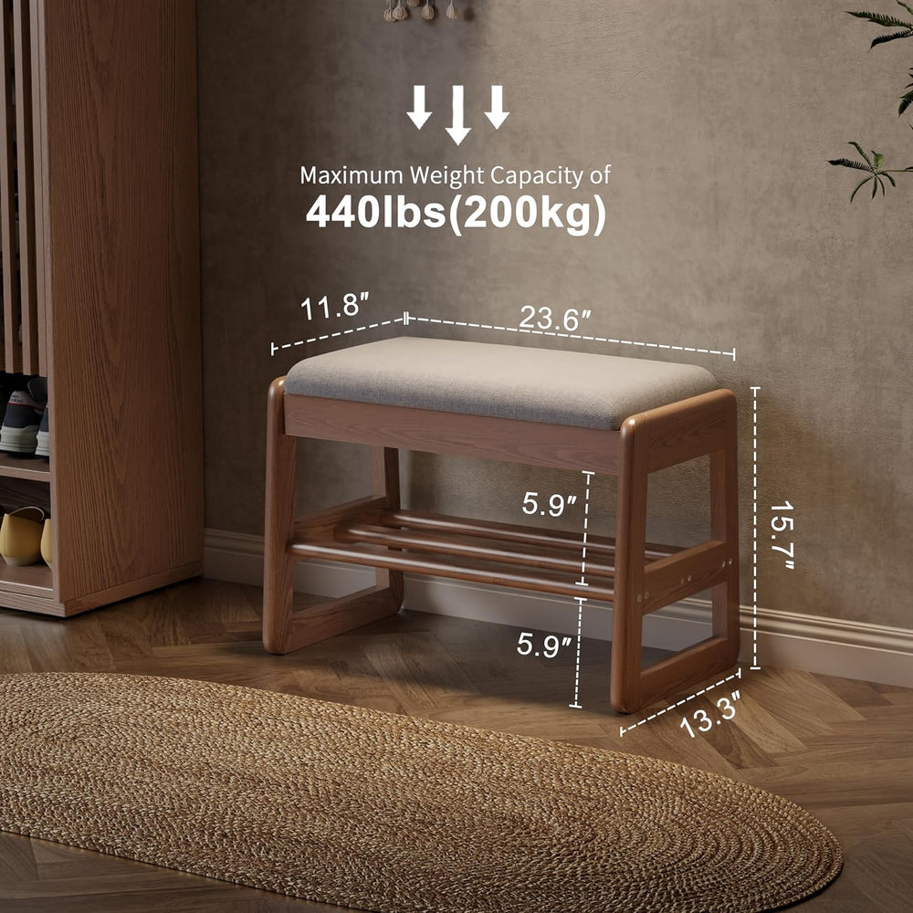 AQIMUELE Shoe Rack Bench, Wooden 2 Tiers with Flip-Top Storage