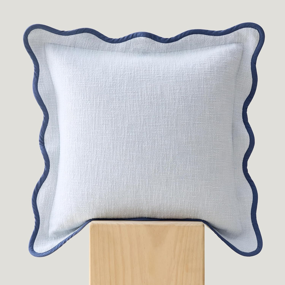 Double Stitch 100% Cotton Scalloped Throw Pillow Covers, Arctic Blue