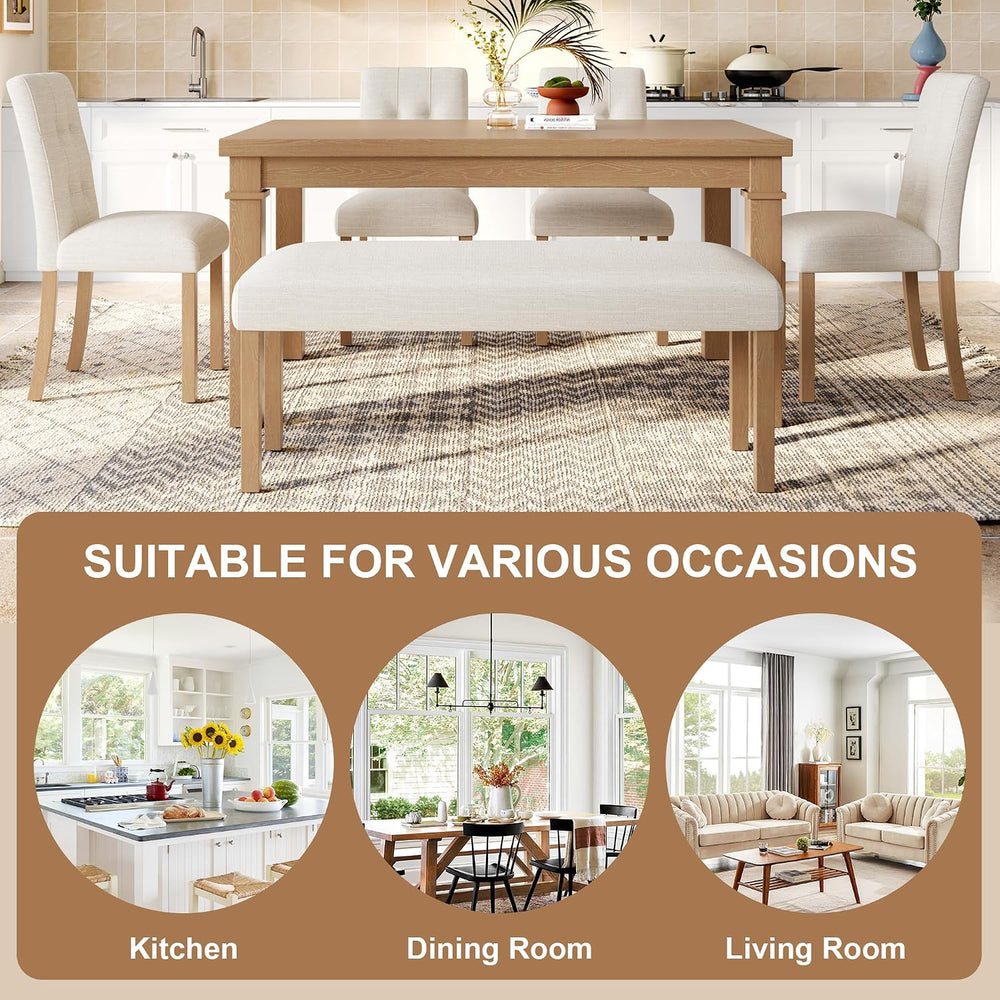 P PURLOVE 6 Piece Dining Table Set, Wood Rectangle Kitchen Table with 4 Uphol...