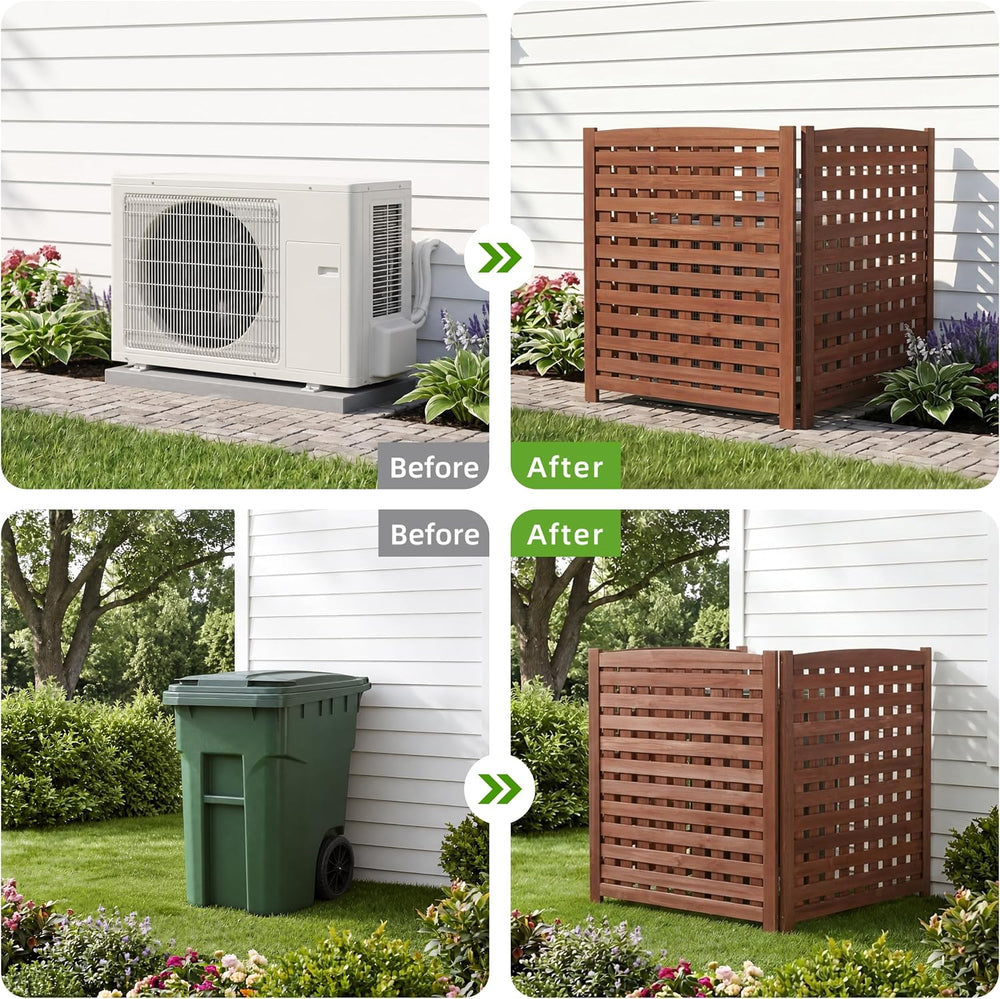 3-Panel Outdoor Air Conditioner Fence Screen, Outside Wood Privacy Fence, Tra...