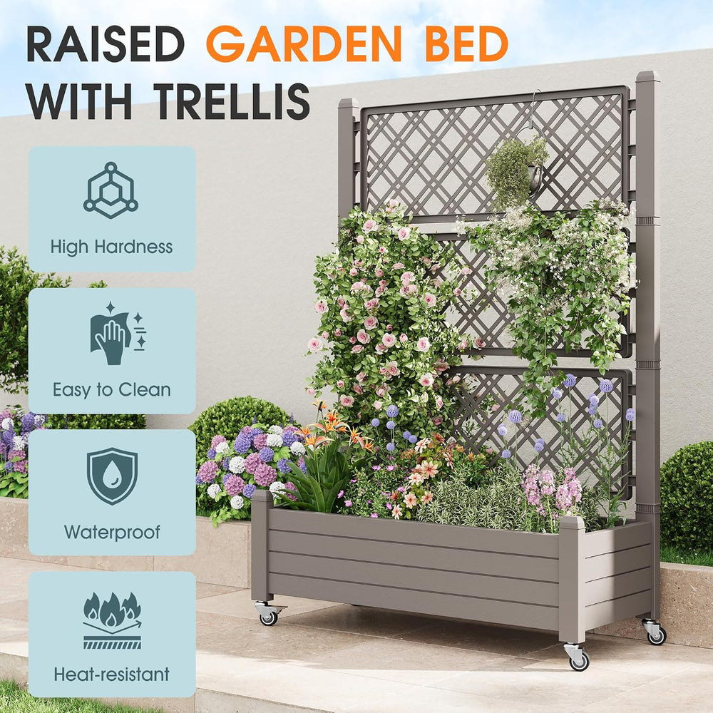 Elevated Raised Garden Bed with Wheels,Planter Box,Gray-61.2" h