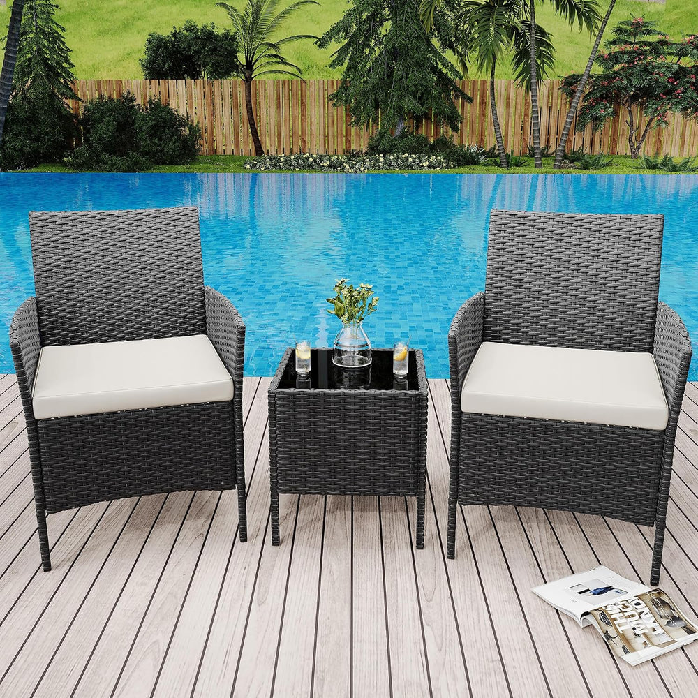 3 Pieces Patio Furniture Sets, Outdoor Wicker Furniture with Soft Cushion and...