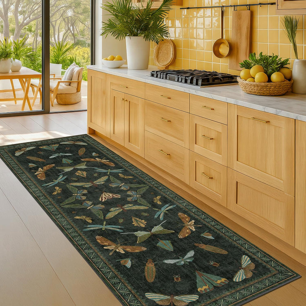 Hazo Haus Washable Insect 2x6 Runner Rug for Hallway- Stain Resistant Kitchen...