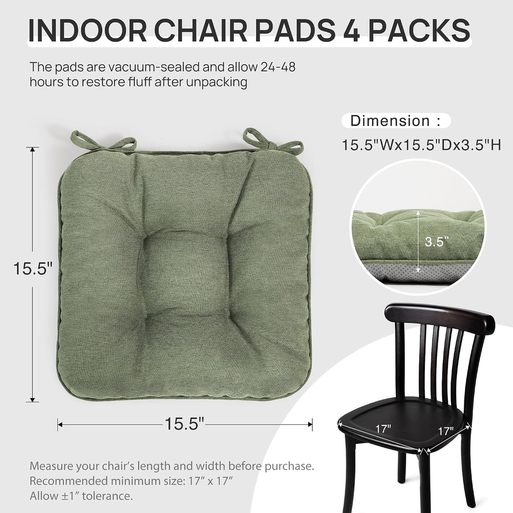 Love's cabin Memory Foam Chair Cushions Set of 4, 15.5 Inch, Green