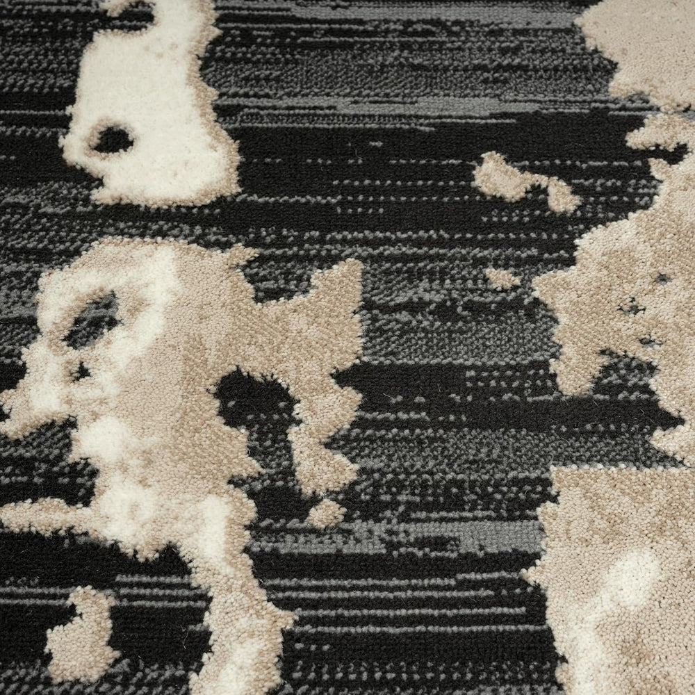 Abani Black and Cream Area Rug | 5' x 8' Tan and Beige Abstract Patte...