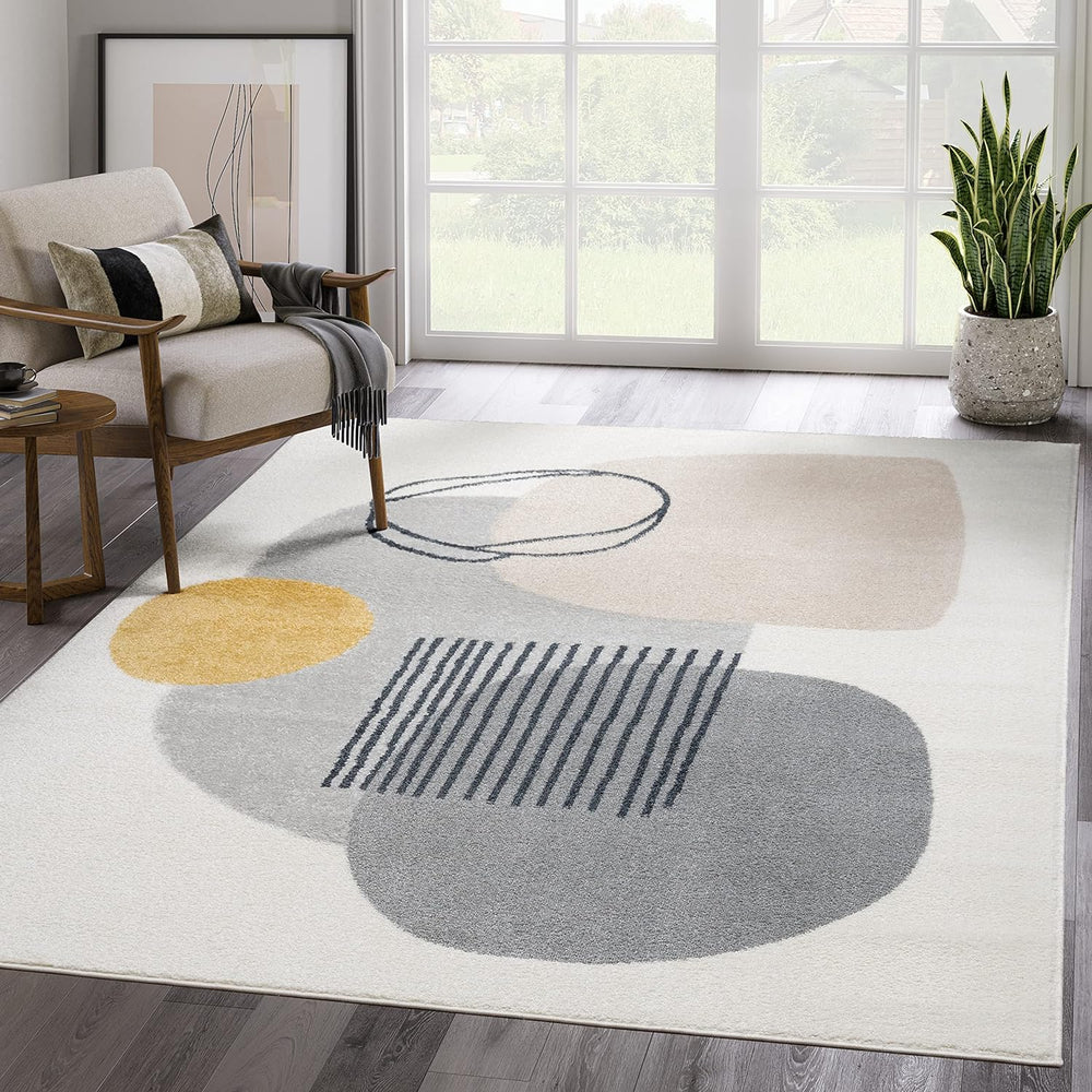Abani Rugs Cream and Gray 5’3” x 7’6” (5'x8') Mid-Century Rug with Ci...