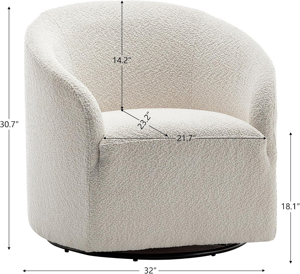 KINWELL 32" Wide No Assembly Boucle Swivel Barrel Chairs Set of 2, White