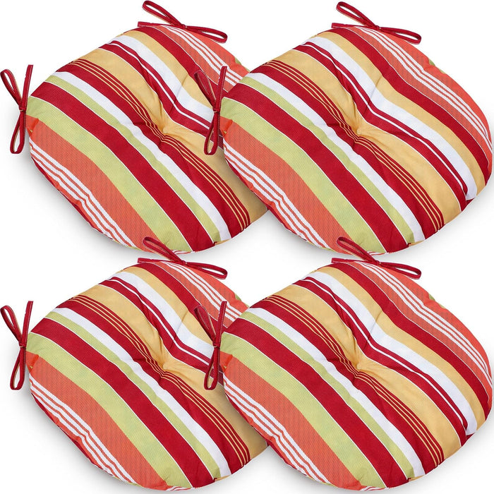 Wesiti Set of 4 Round Bistro Seat Cushion with Tie, Waterproof, Red Stripe