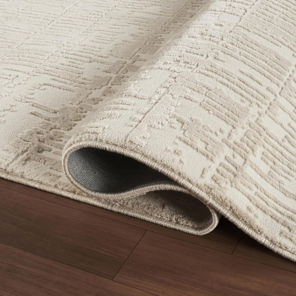 Abani Cream Grid Textured Area Rug - 6' x 9' - Chunky, Plush and Soft...