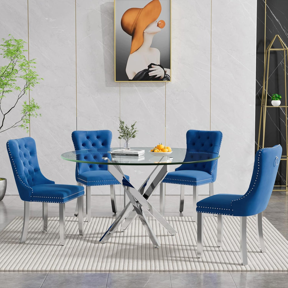 Henf 5 Piece Round Glass Dining Table Set for 4, Modern 47" Round Dining...