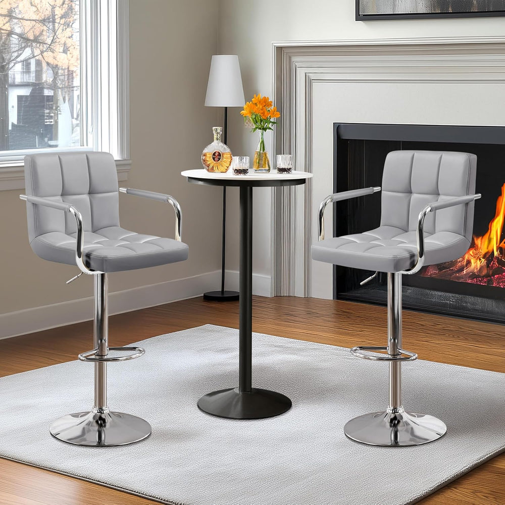 Yaheetech Bar Stools Set of 2, Adjustable Swivel with Backs, Light Gray
